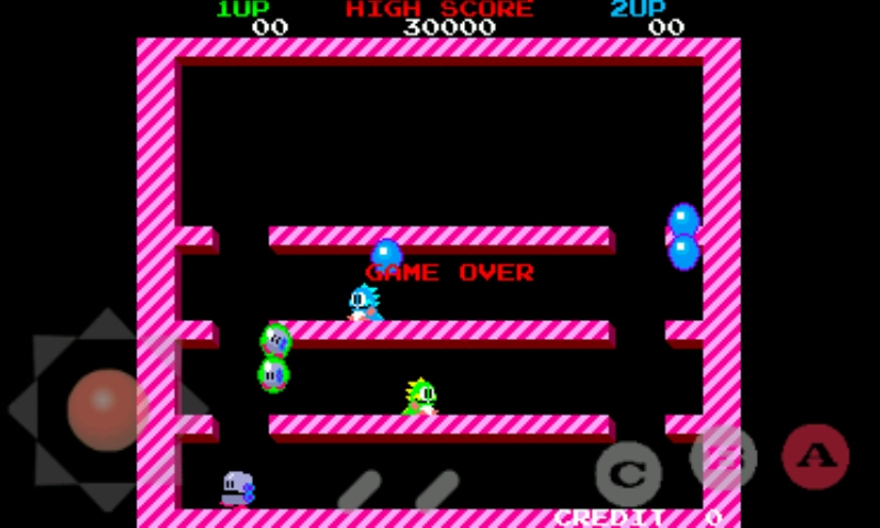 Original Bubble Bobble ROM with controls overlay running on Tiger Arcade